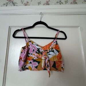 Aerie Multicolor Floral Tie-Front Crop Top
